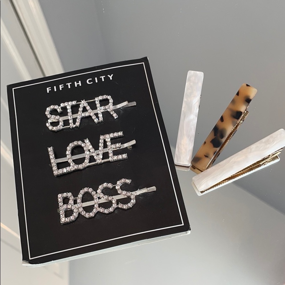 “STAR,” “LOVE,” “BOSS,” tortoise & white clips